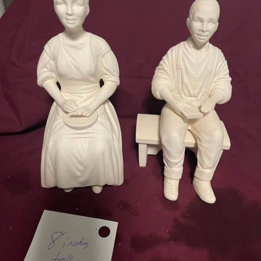 Unpainted Ceramic Bisque negro Man and Woman Figurines